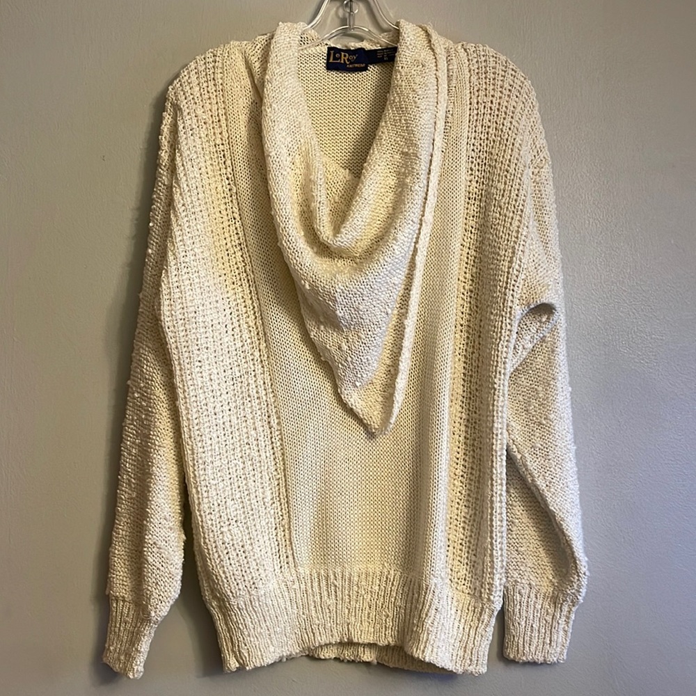Oversized Vintage Artisanal Cream Cowl Neck Sweater - Picture 2 of 16